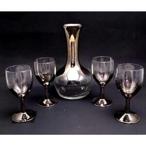 Vintage Luminarc Silver Fade Decanter And Brandy Glasses